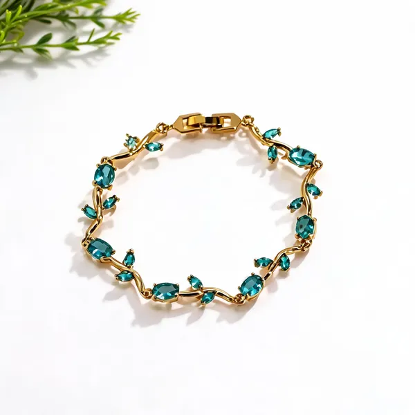 Gold-Tone_Turquoise_Stone_Vine_Leaf_Bracelet_For_Women