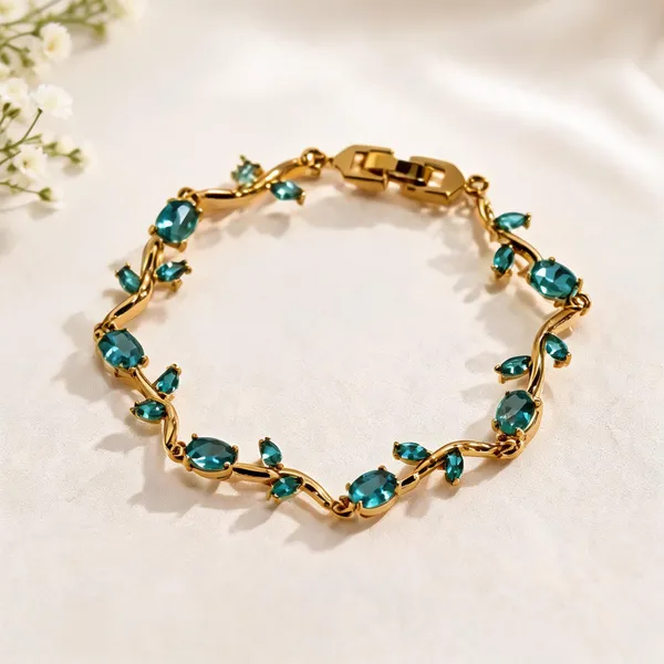 Gold-Tone_Turquoise_Stone_Vine_Leaf_Bracelet_For_Women