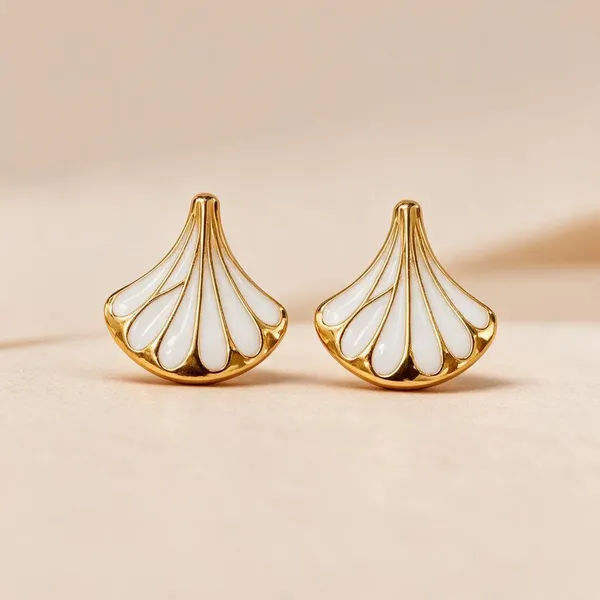 Golden_White_Alloy_Fan-Shaped_Stud_Earrings_For_Women_-_Pack_of_4