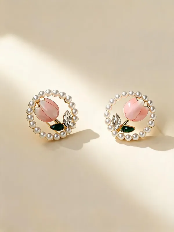 Golden_Pink_Alloy_Floral_Pearl_Hoop_Earrings_For_Women_-_Pack_of_4