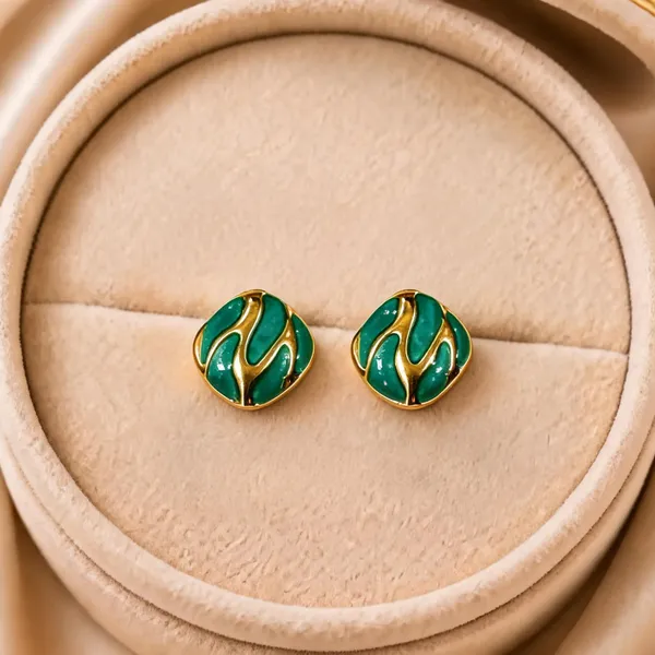Green_Enamel_Gold-Tone_Alloy_Round_Stud_Earrings_For_Women_-_Pack_of_4
