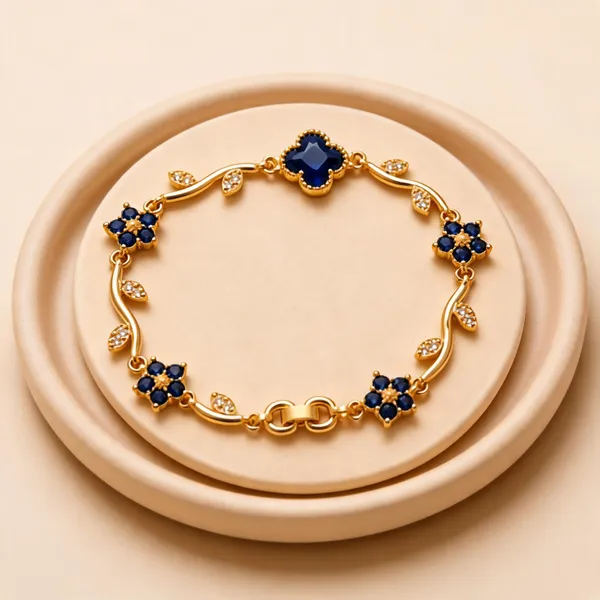 Gold-Tone_Blue_Floral_Stone_Charm_Bracelet_For_Women