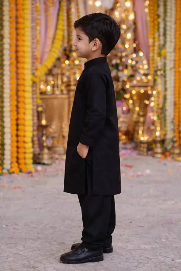 Black_Kurta_For_Boys_|_Giza_Cotton_Mix_Traditional_Kurta_With_White_Pajama_|_Full_Sleeve_Kids_Ethnic_Wear_For_Eid,_Wedding_&_Festive_Occasions