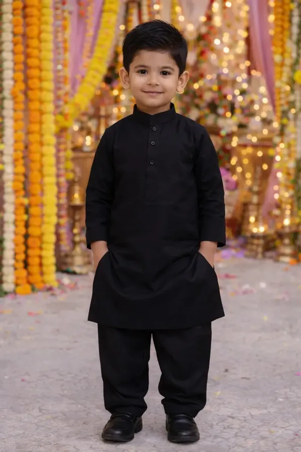 Black_Kurta_For_Boys_|_Giza_Cotton_Mix_Traditional_Kurta_With_White_Pajama_|_Full_Sleeve_Kids_Ethnic_Wear_For_Eid,_Wedding_&_Festive_Occasions