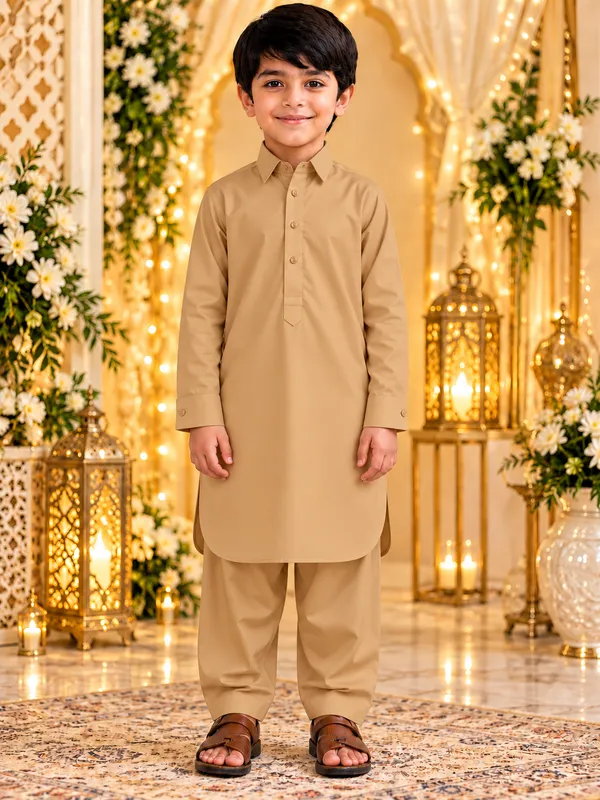 Boys_Camel_Pathani_Kurta_Pajama_In_Giza_Cotton_|_Kids_Traditional_Suit_|_Eid,_Wedding_&_Festive_Wear
