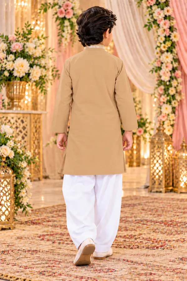Boys_Camel_Short_Kurta_In_Giza_Cotton_|_Kids_Kurta_With_White_Pajama_|_Wedding_&_Festive_Wear