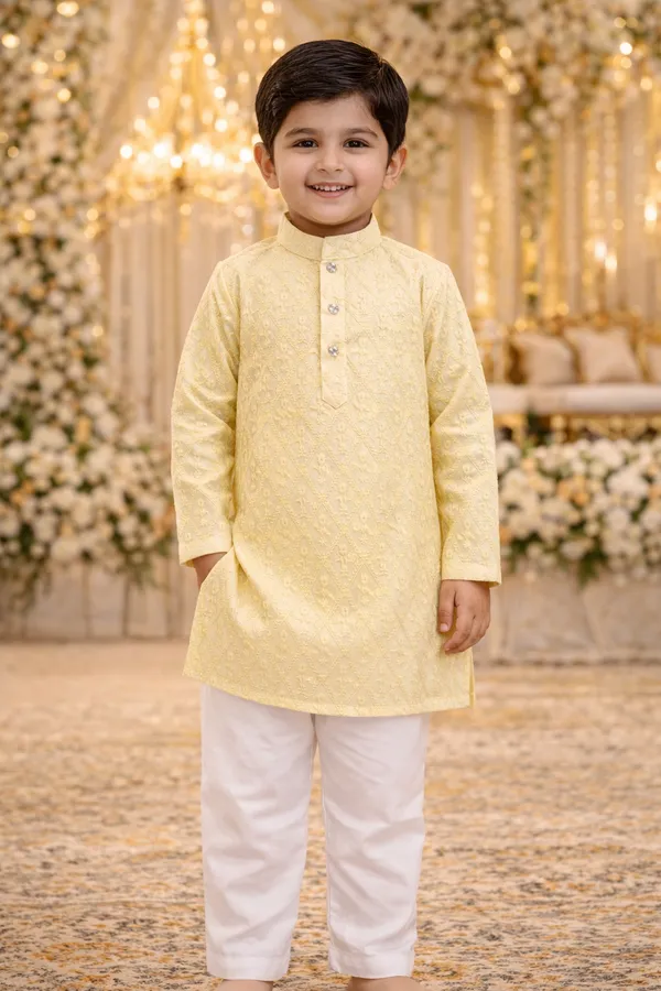 Boys_Light_Yellow_Chikankari_Kurta_|_Embroidered_Cotton_Kurta_For_Kids_|_Eid,_Wedding_&_Festive_Wear
