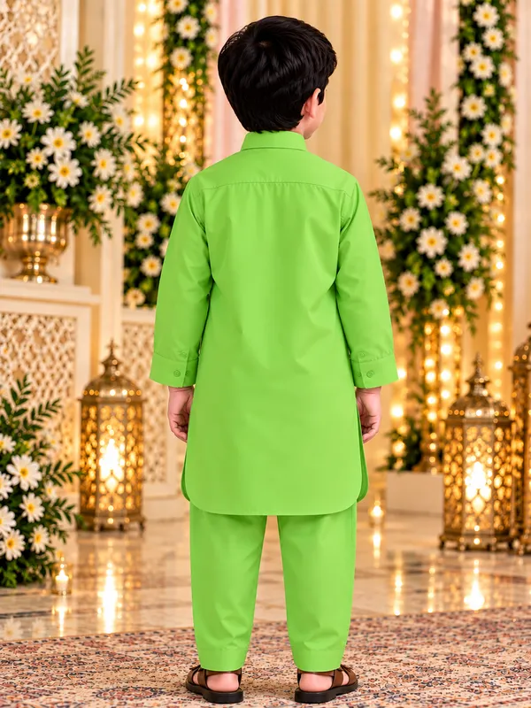 Boys_Parrot_Green_Pakistani_Kurta_Pajama_In_Giza_Cotton_|_Kids_Traditional_Suit_|_Eid,_Wedding_&_Festive_Wear