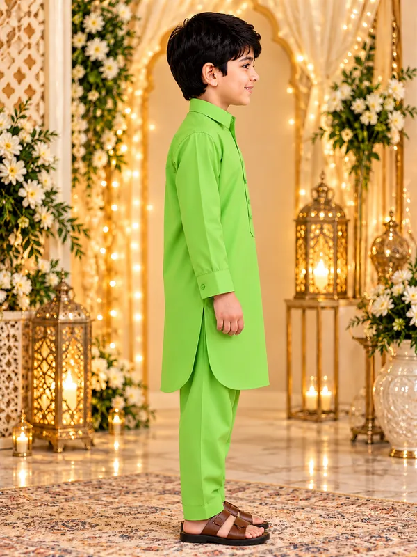 Boys_Parrot_Green_Pakistani_Kurta_Pajama_In_Giza_Cotton_|_Kids_Traditional_Suit_|_Eid,_Wedding_&_Festive_Wear