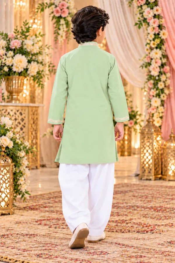 Boys_Pista_Green_Short_Kurta_In_Giza_Cotton_|_Kids_Kurta_With_White_Pajama_|_Wedding_&_Festive_Wear