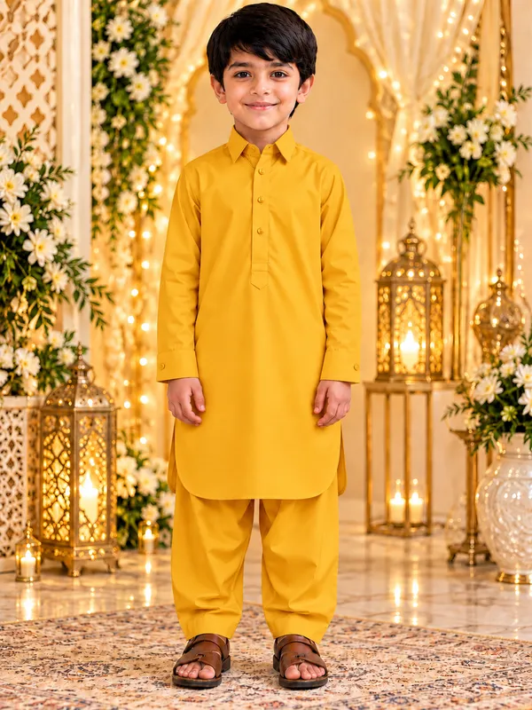 Boys_Yellow_Pathani_Kurta_Pajama_In_Giza_Cotton_|_Kids_Pathani_Suit_|_Eid,_Haldi,_Wedding_&_Festive_Wear