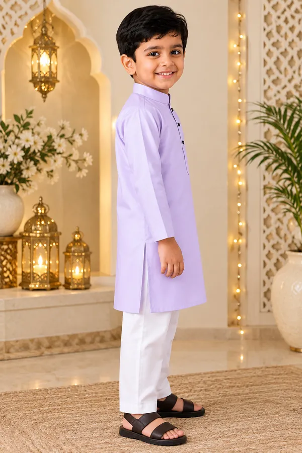 Lavender_Cotton_Kurta_For_Boys_|_Full_Sleeve_Traditional_Kurta_With_White_Pajama_|_Soft_&_Comfortable_Ethnic_Wear_For_Eid,_Wedding_&_Festive_Occasions