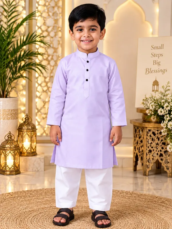 Lavender_Cotton_Kurta_For_Boys_|_Full_Sleeve_Traditional_Kurta_With_White_Pajama_|_Soft_&_Comfortable_Ethnic_Wear_For_Eid,_Wedding_&_Festive_Occasions