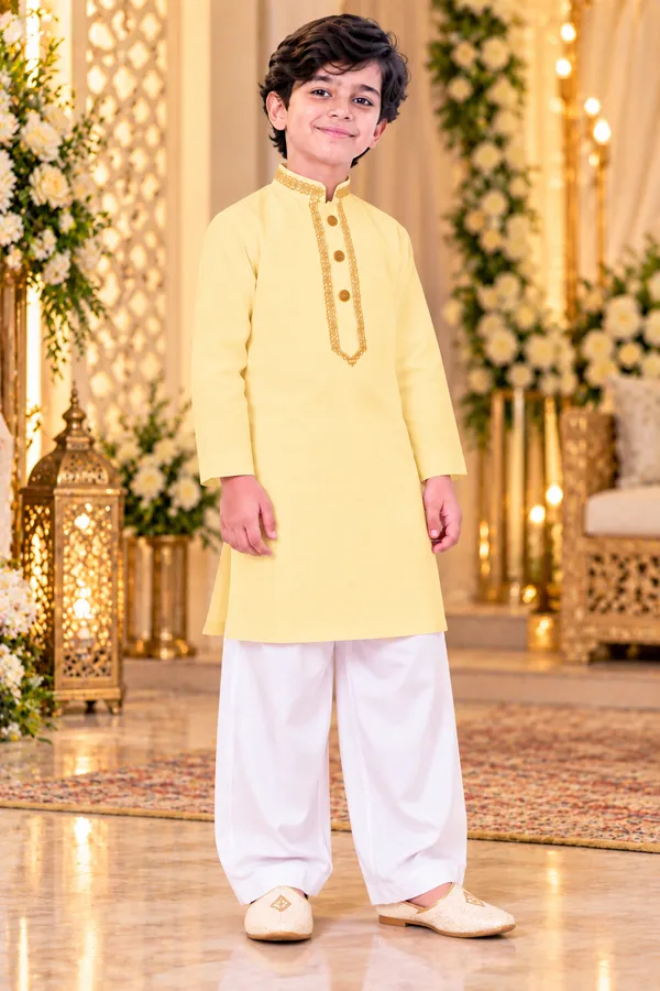 Light_Yellow_Kids_Kurta_Pajama_Set_For_Boys_|_Wedding_Special_Ethnic_Wear_|_Embroidered_Kurta_With_White_Pajama_|_Party_Wear_Traditional_Outfit