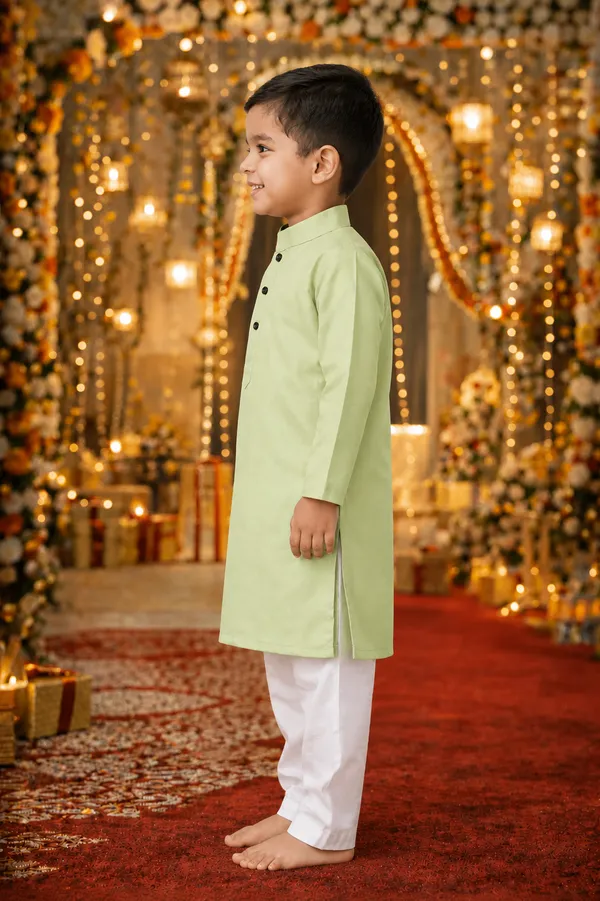 Pista_Green_Cotton_Kurta_For_Boys_|_Full_Sleeve_Traditional_Kurta_With_White_Pajama_|_Kids_Ethnic_Wear_For_Eid,_Wedding_&_Festive_Occasions