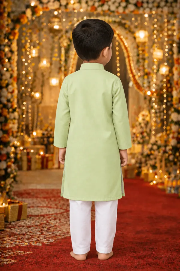 Pista_Green_Cotton_Kurta_For_Boys_|_Full_Sleeve_Traditional_Kurta_With_White_Pajama_|_Kids_Ethnic_Wear_For_Eid,_Wedding_&_Festive_Occasions