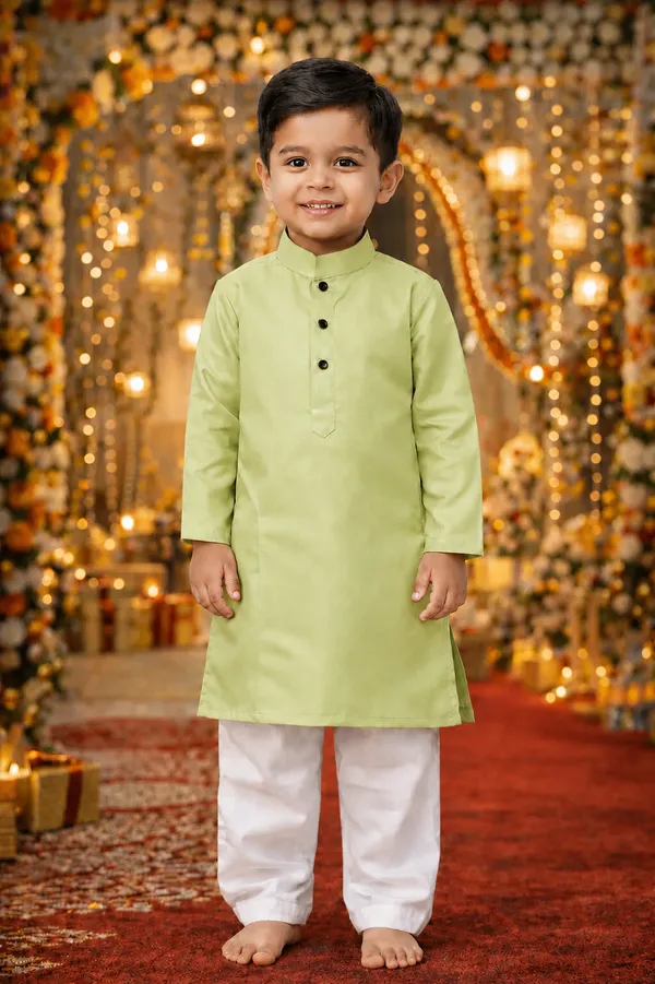 Pista_Green_Cotton_Kurta_For_Boys_|_Full_Sleeve_Traditional_Kurta_With_White_Pajama_|_Kids_Ethnic_Wear_For_Eid,_Wedding_&_Festive_Occasions