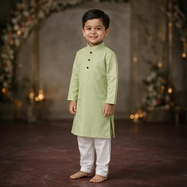 Pista_Green_Cotton_Kurta_For_Boys_|_Full_Sleeve_Traditional_Kurta_With_White_Pajama_|_Kids_Ethnic_Wear_For_Eid,_Wedding_&_Festive_Occasions