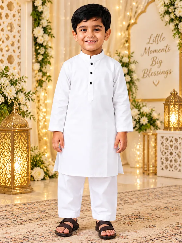 White_Cotton_Kurta_For_Boys_|_Full_Sleeve_Traditional_Kurta_With_Pajama_|_Kids_Ethnic_Wear_For_Eid,_Wedding_&_Festive_Occasions