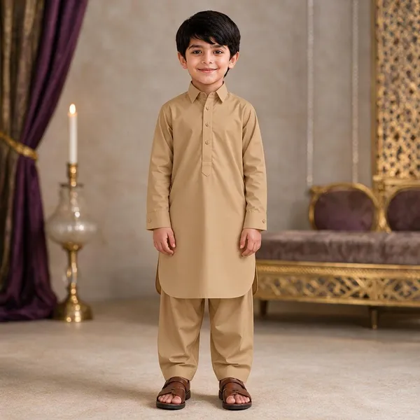 Boys_Camel_Pathani_Kurta_Pajama_In_Giza_Cotton_|_Kids_Traditional_Suit_|_Eid,_Wedding_&_Festive_Wear