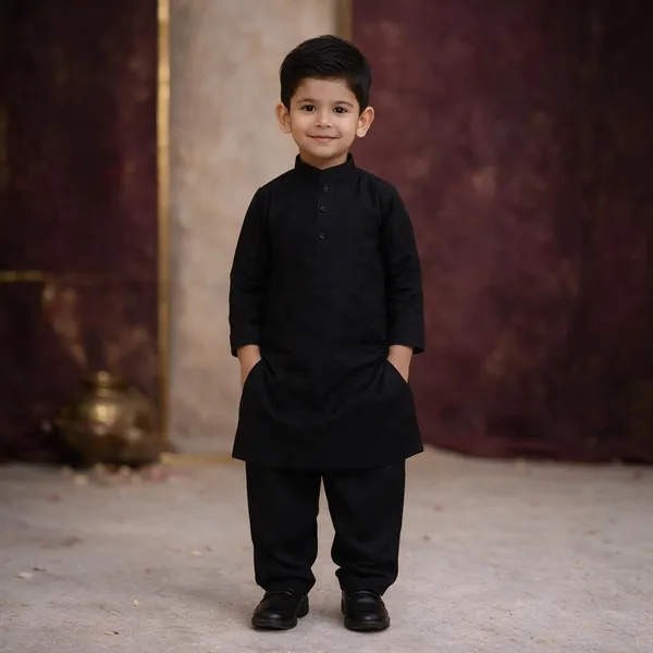 Black_Kurta_For_Boys_|_Giza_Cotton_Mix_Traditional_Kurta_With_White_Pajama_|_Full_Sleeve_Kids_Ethnic_Wear_For_Eid,_Wedding_&_Festive_Occasions