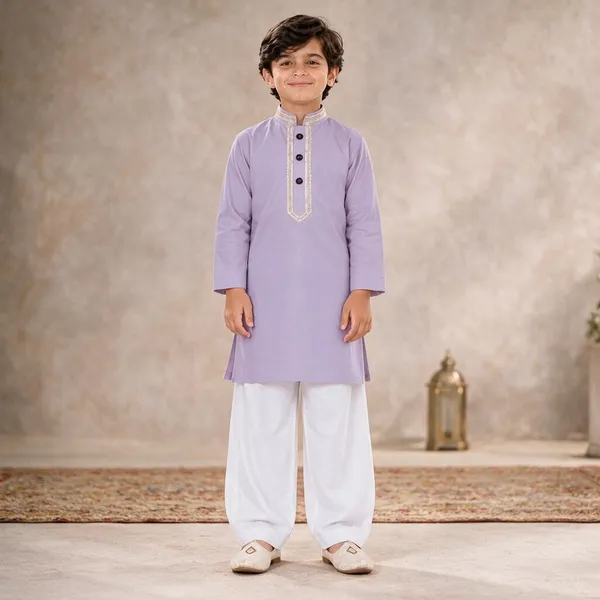 Boys_Short_Kurta_In_Giza_Cotton_|_Stylish_Kids_Kurta_With_White_Pajama_|_Wedding_&_Festive_Wear