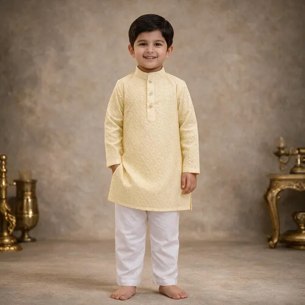Boys_Light_Yellow_Chikankari_Kurta_|_Embroidered_Cotton_Kurta_For_Kids_|_Eid,_Wedding_&_Festive_Wear