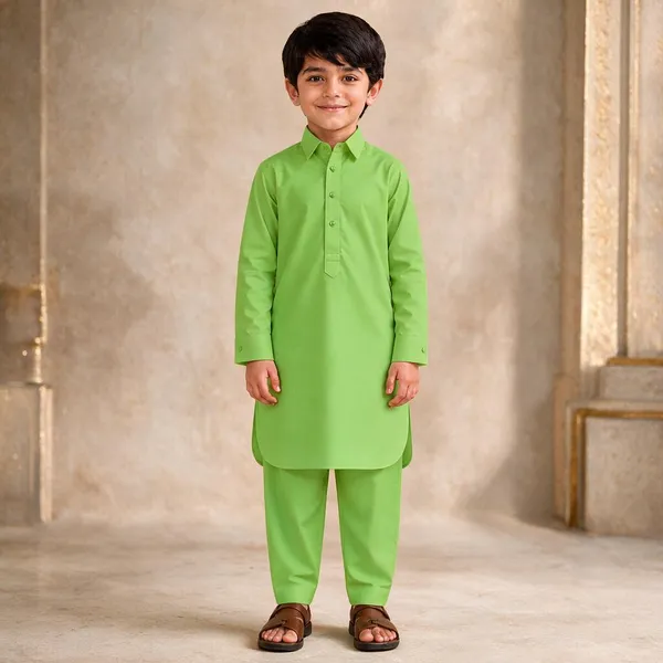 Boys_Parrot_Green_Pakistani_Kurta_Pajama_In_Giza_Cotton_|_Kids_Traditional_Suit_|_Eid,_Wedding_&_Festive_Wear