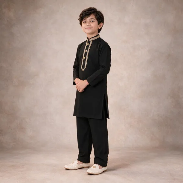 Black_Kurta_Pajama_Set_For_Boys_|_Wedding_Special_Ethnic_Wear_|_Stylish_Traditional_Kurta_With_White_Pajama_|_Party_&_Festive_Wear_For_Kids
