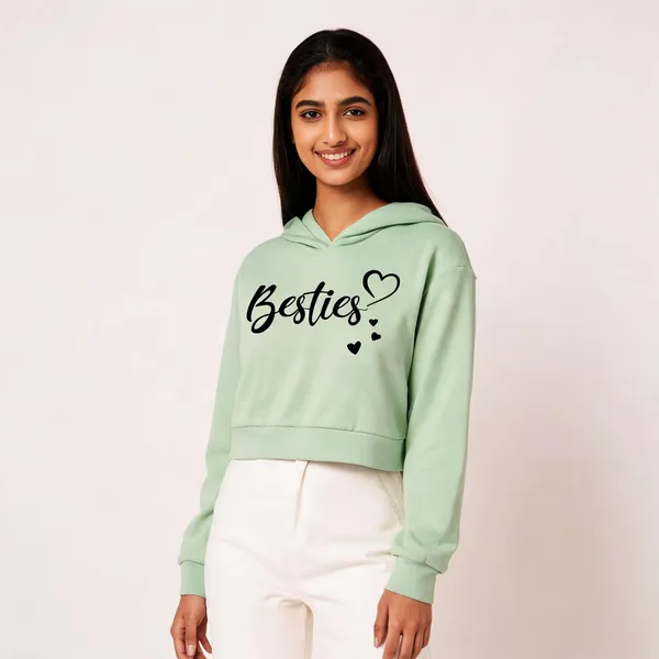 Green_Cotton_Hooded_Crop_T-Shirt_For_Women