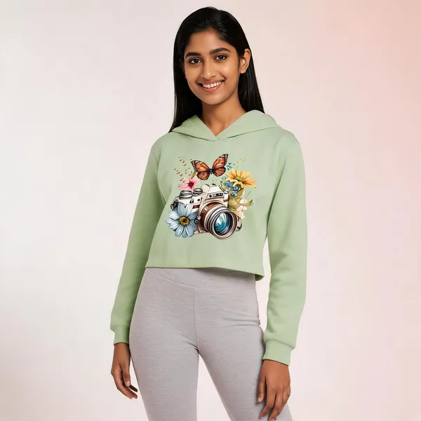 Green_Cotton_Hooded_Crop_T-Shirt_For_Women