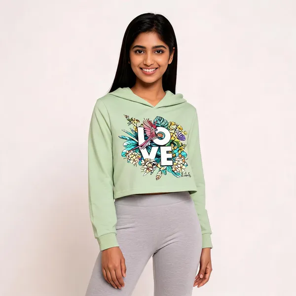Green_Pure_Cotton_Printed_Hooded_Crop_T-Shirt_For_Women