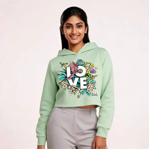 Green_Pure_Cotton_Printed_Hooded_Crop_T-Shirt_For_Women