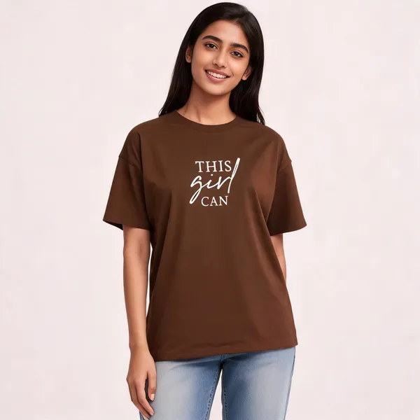 Brown_Pure_Cotton_Round_Neck_T-Shirt_For_Women