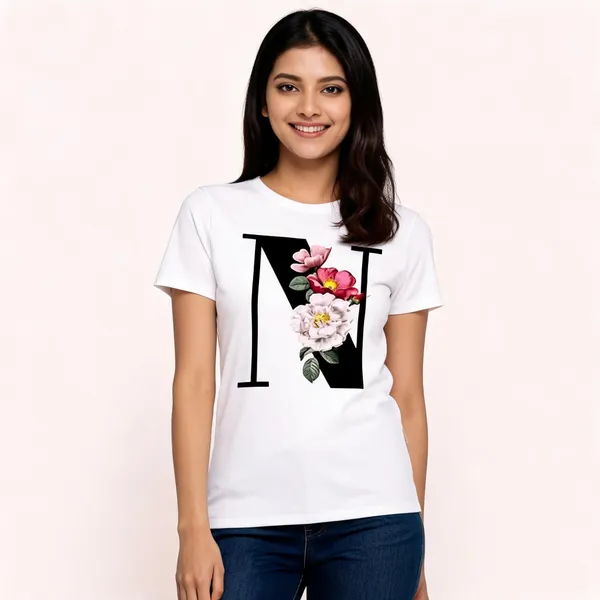 White_Pure_Cotton_Printed_Round_Neck_T-Shirt_For_Women