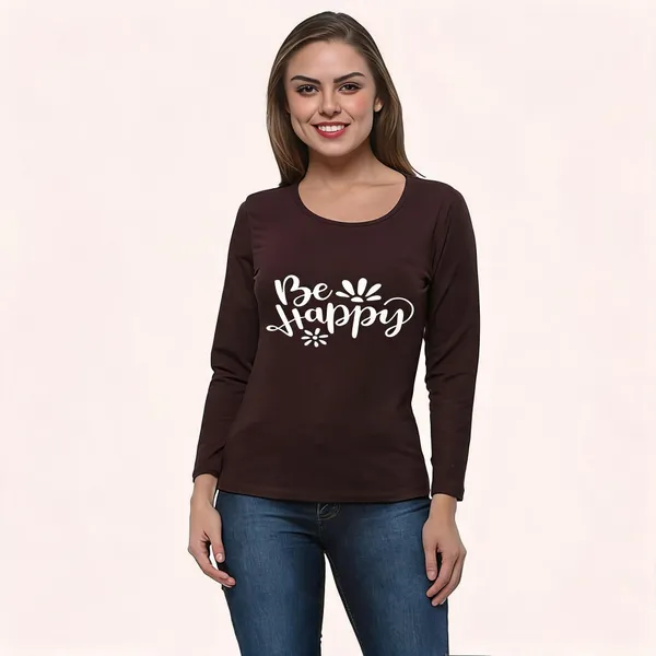 Brown_Pure_Cotton_Printed_Round_Neck_T-Shirt_For_Women