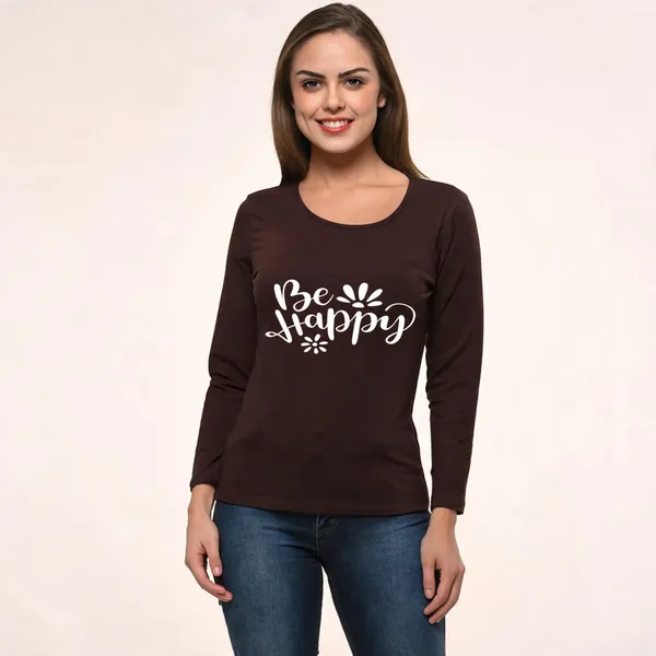 Brown_Pure_Cotton_Printed_Full_Sleeve_Round_Neck_T-Shirt_For_Women