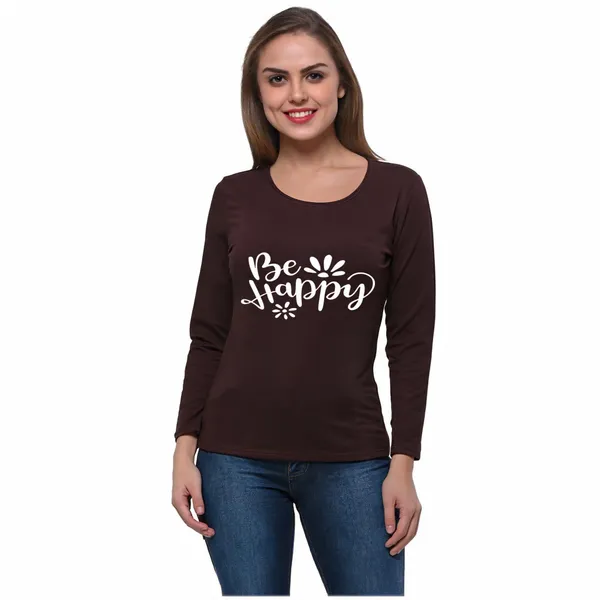 Brown_Pure_Cotton_Printed_Full_Sleeve_Round_Neck_T-Shirt_For_Women