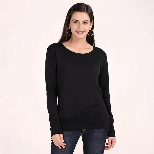 Black_Pure_Cotton_Printed_Full_Sleeve_Round_Neck_T-Shirt_For_Women