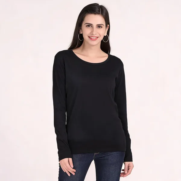 Black_Pure_Cotton_Printed_Full_Sleeve_Round_Neck_T-Shirt_For_Women