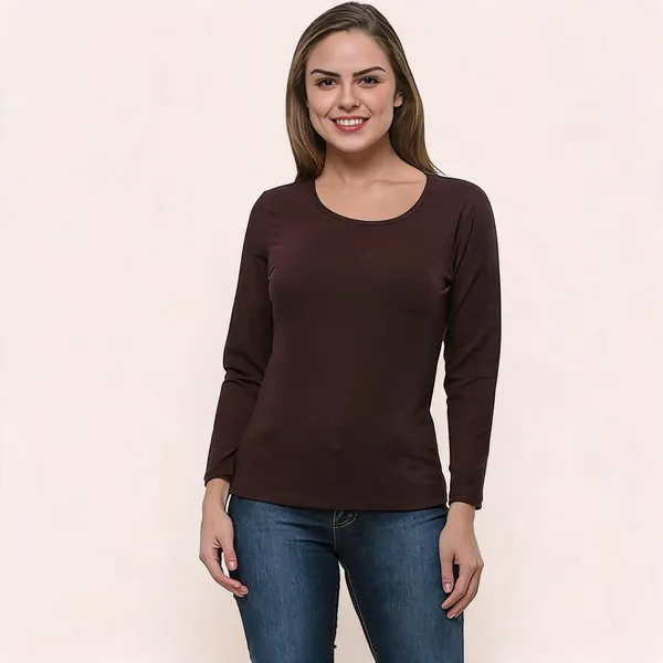 Brown_Pure_Cotton_Round_Neck_T-Shirt_For_Women