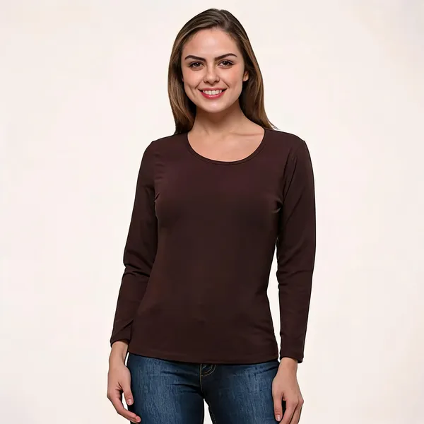 Brown_Pure_Cotton_Round_Neck_T-Shirt_For_Women