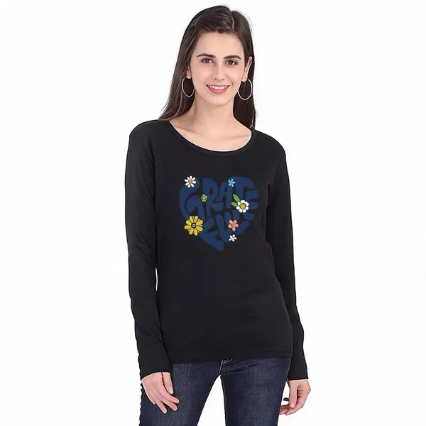 Black_Pure_Cotton_Printed_Round_Neck_T-Shirt_For_Women