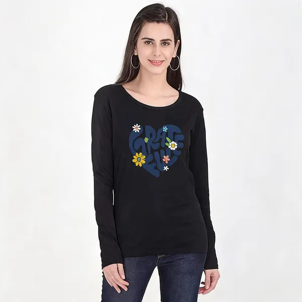 Black_Pure_Cotton_Printed_Round_Neck_T-Shirt_For_Women