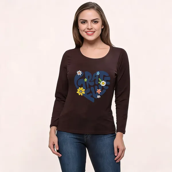 Brown_Pure_Cotton_Printed_Round_Neck_T-Shirt_For_Women