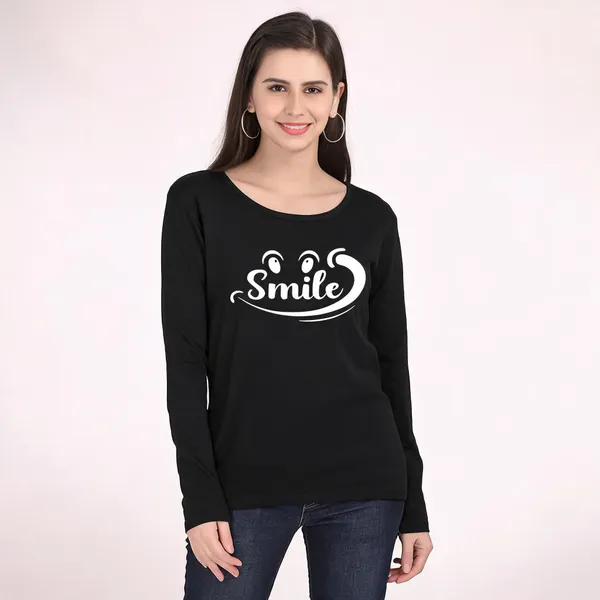 Black_Cotton_Printed_Round_Neck_T-Shirt_For_Women