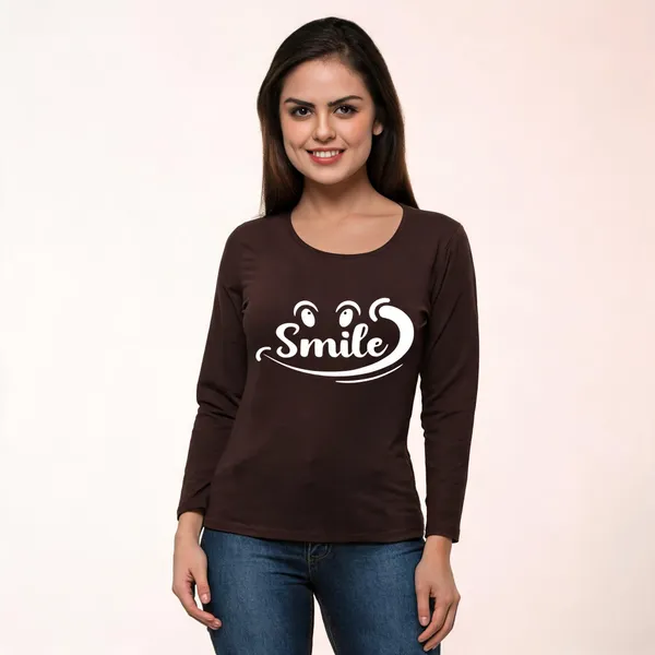 Brown_Pure_Cotton_Graphic_Print_Round_Neck_T-Shirt_For_Women