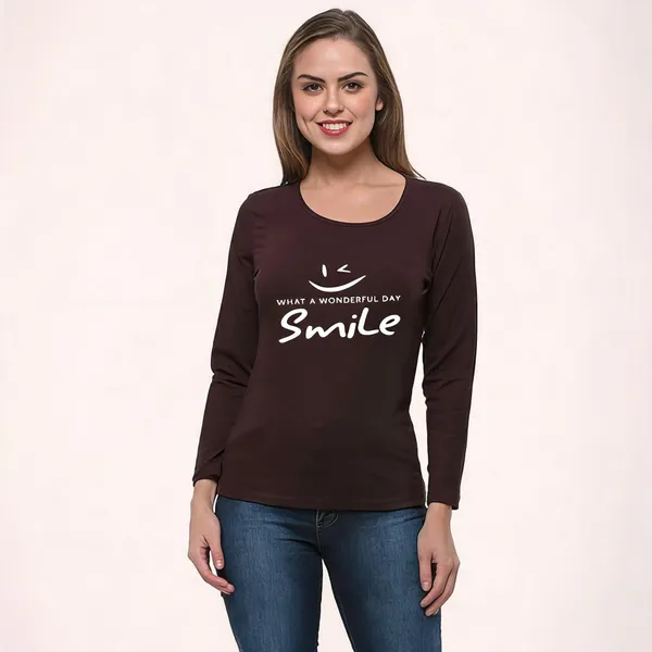 Brown_Pure_Cotton_Printed_Round_Neck_T-Shirt_For_Women
