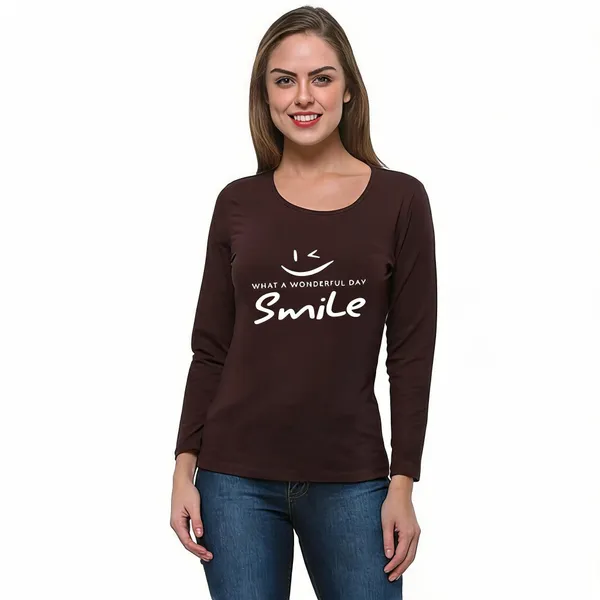 Brown_Pure_Cotton_Printed_Round_Neck_T-Shirt_For_Women