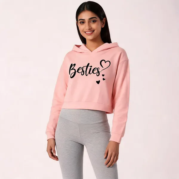 Pink_Pure_Cotton_Graphic_Print_Hooded_Crop_T-Shirt_For_Women